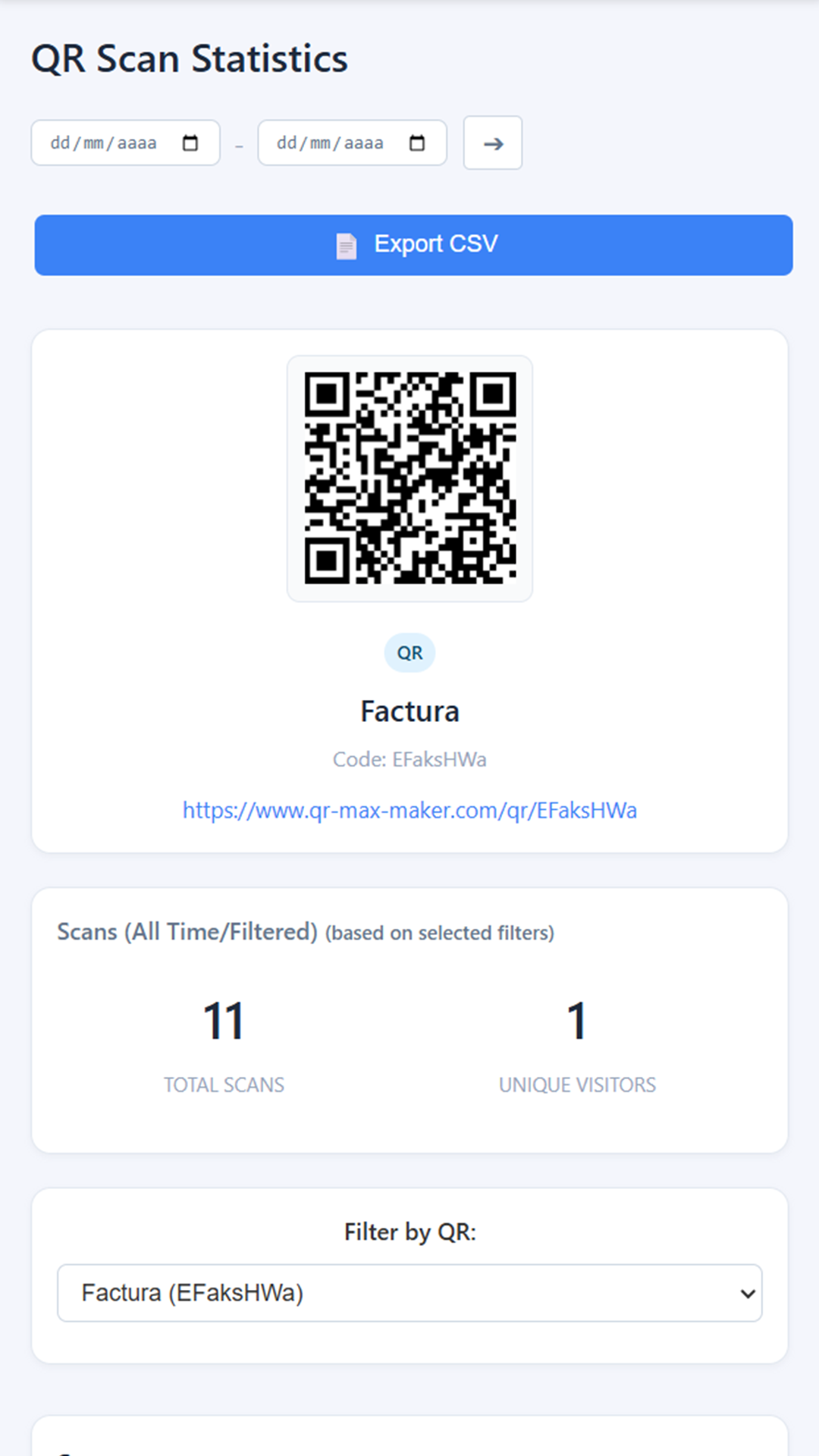 Example of QR statistics by location and device type